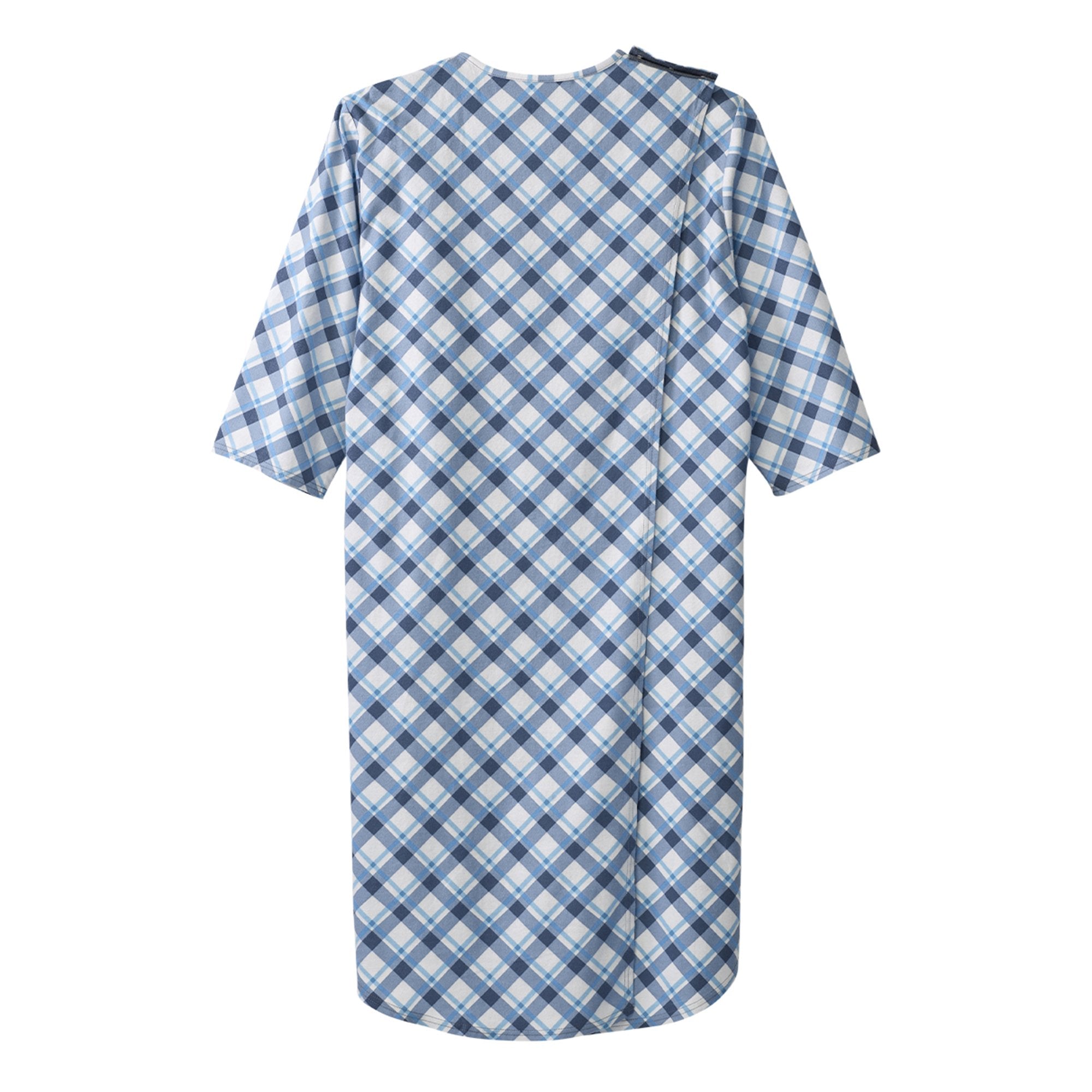 Silverts® Shoulder Snap Patient Exam Gown, Medium, Diagonal Blue Plaid (1 Unit)