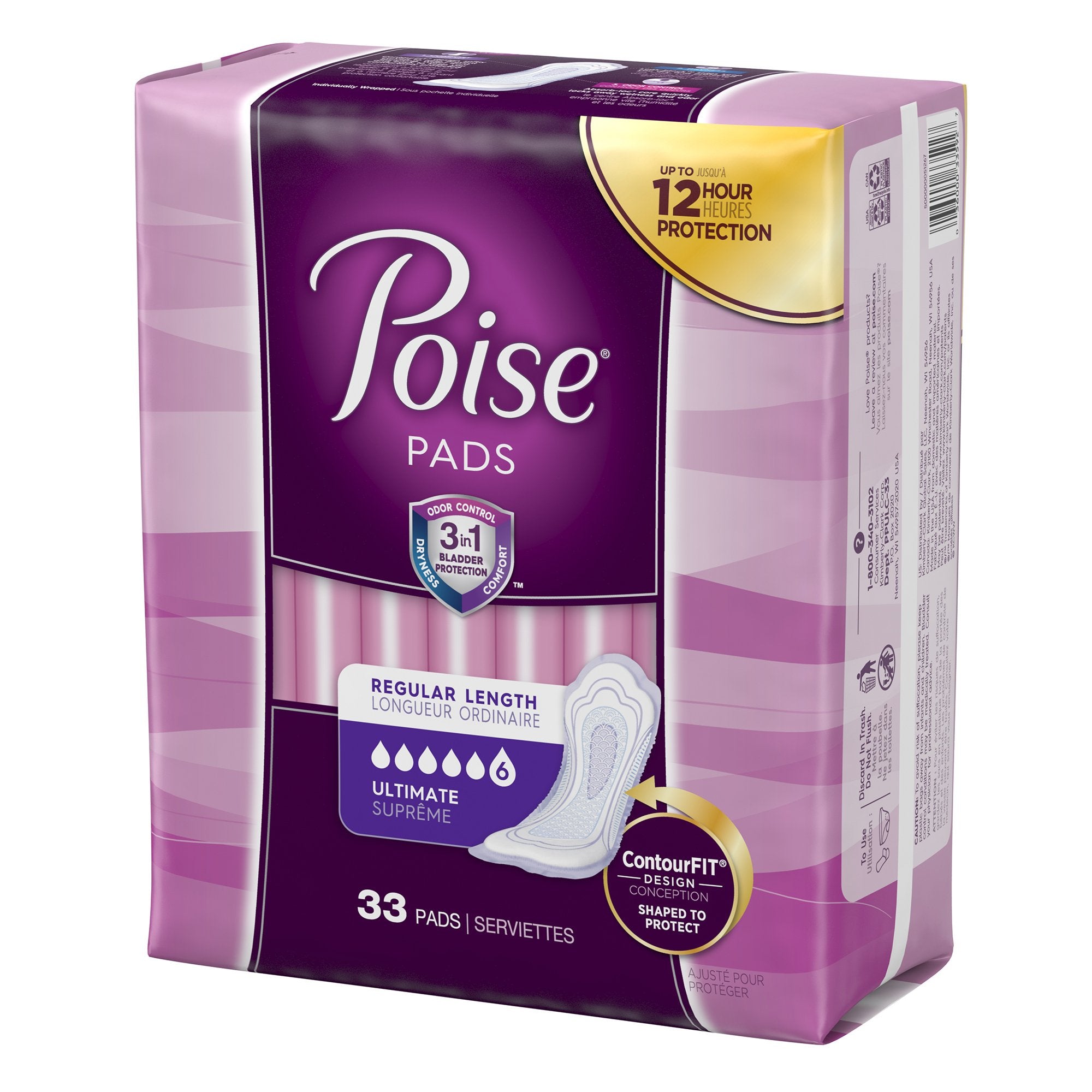 Poise Bladder Control Pads, Heavy Absorbency, Comfort Fit - 33 Pack