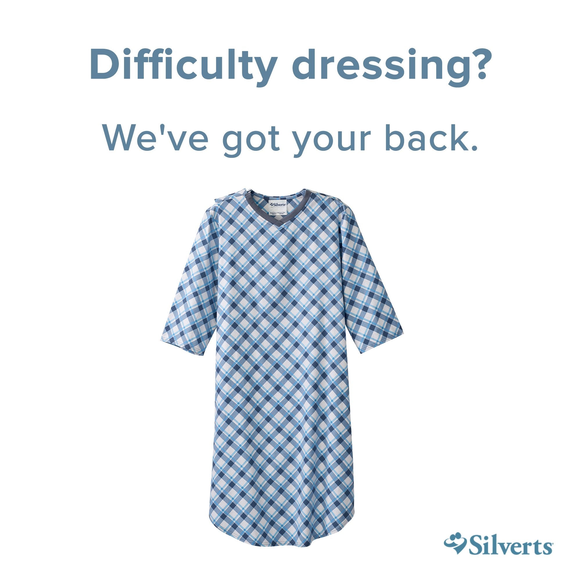 Silverts® Shoulder Snap Patient Exam Gown, Medium, Diagonal Blue Plaid (1 Unit)