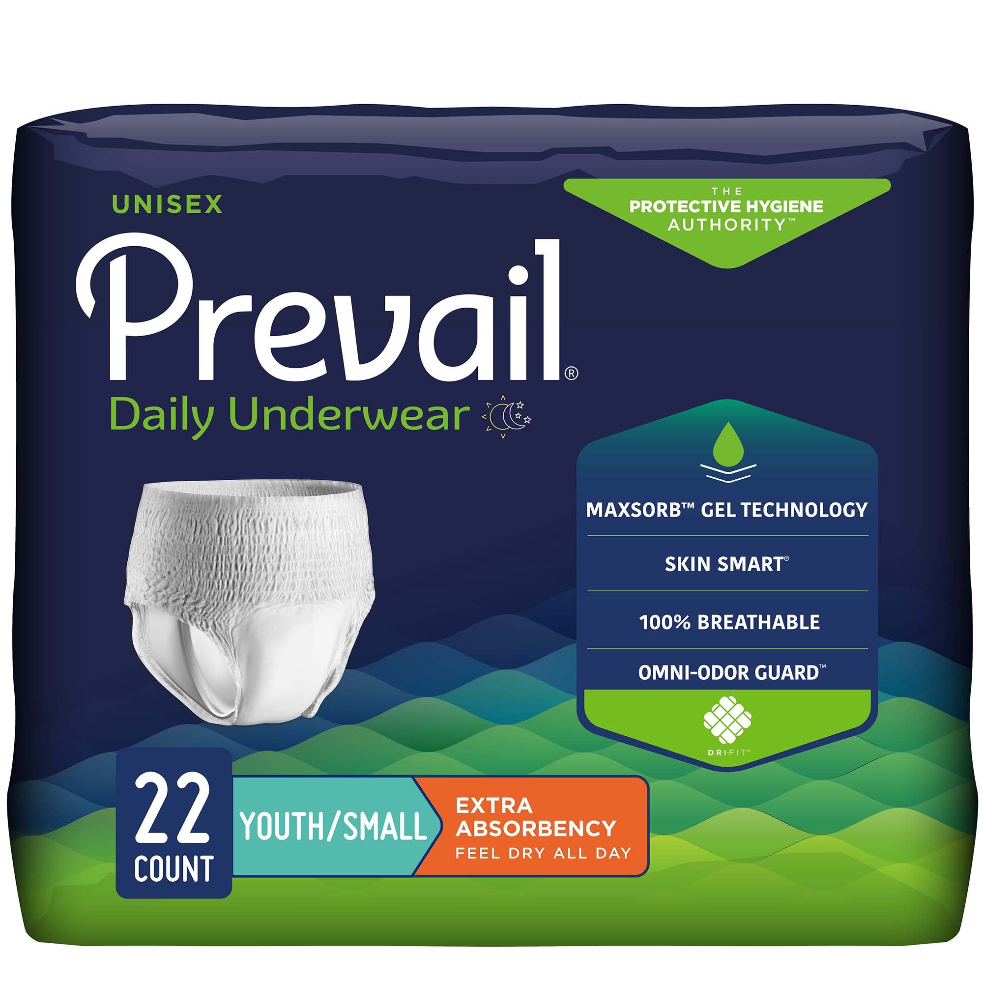 Prevail® Daily Underwear - Extra Absorbent, Small Youth Size, 88-Pack