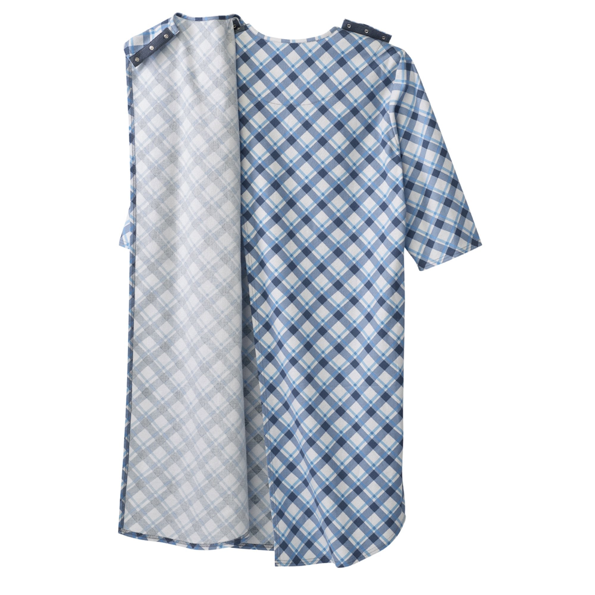 Silverts® Shoulder Snap Patient Exam Gown, Large, Diagonal Blue Plaid (1 Unit)