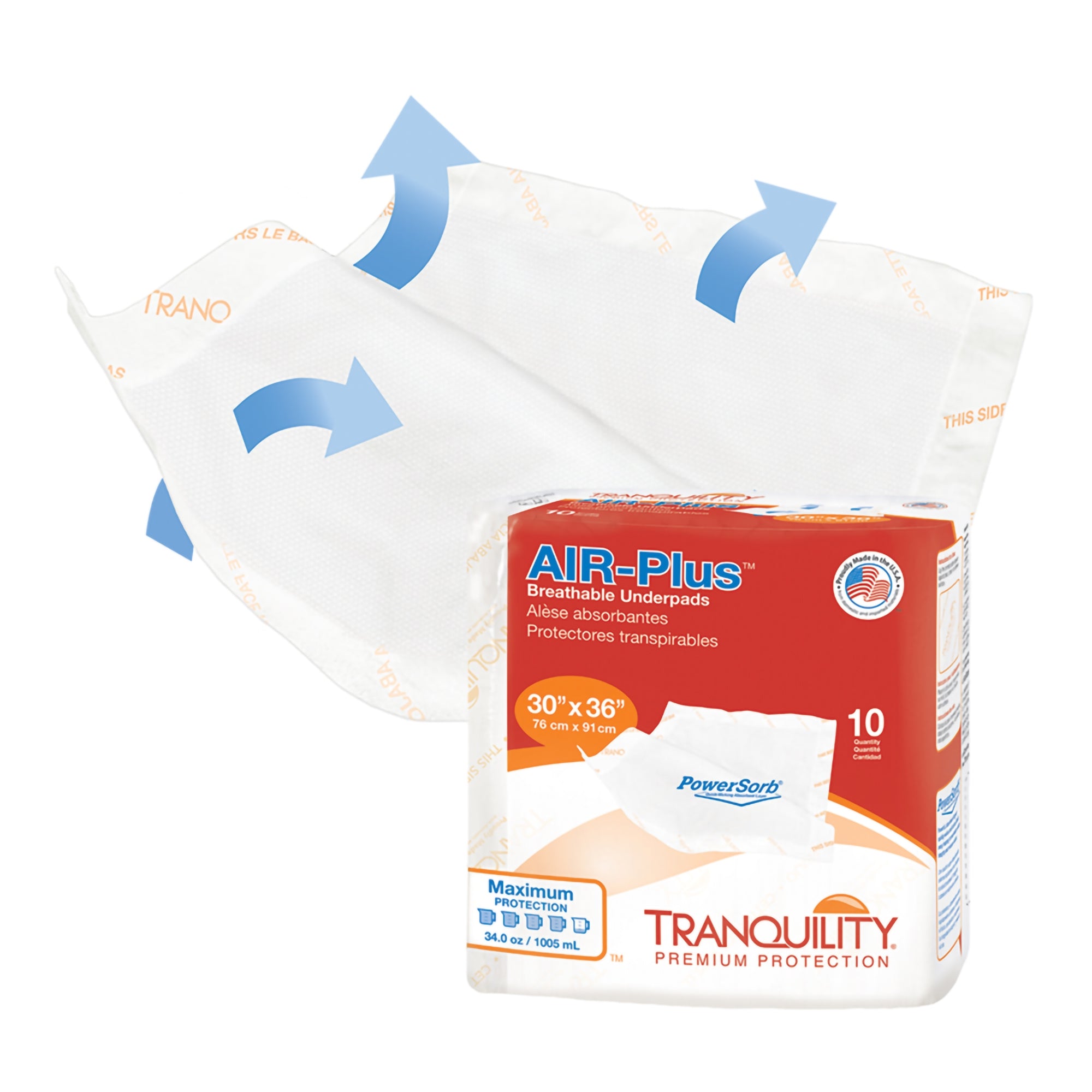 Tranquility® AIR-Plus™ High Absorbency Underpad 30x36" - 10 Pack